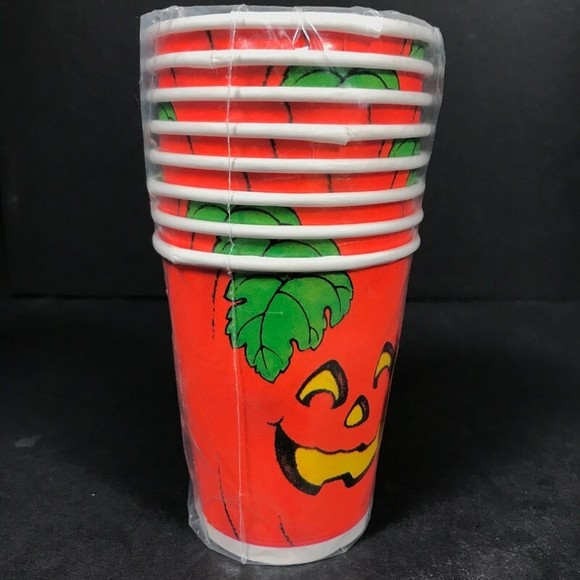 Vintage Halloween hot cold paper drink cups 8 Hallmark Jack o lantern NEW - Picture 5 of 10
